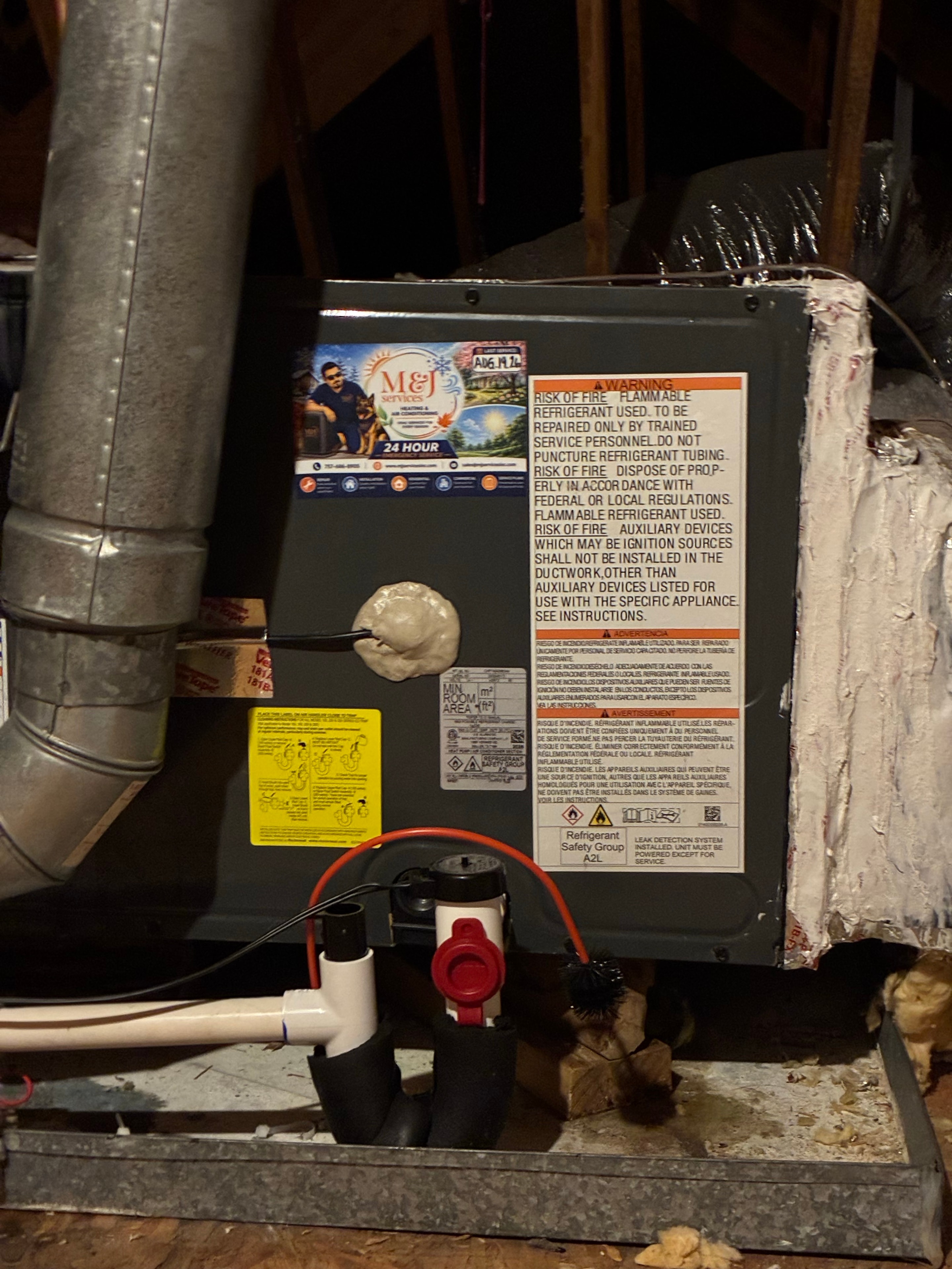 Air handler installed in attic with ductwork